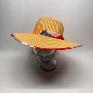 C.C Exclusives Straw Sun Hat Womens OS Tan Floral Wide Brim Summer Boho Resort